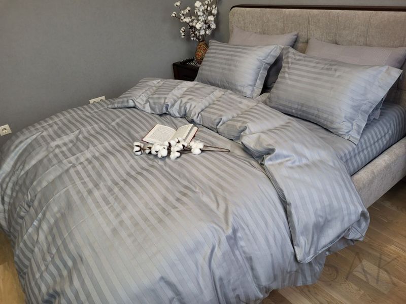 Постельное бельё Сатин премиум страйп 2/2см UASAK &mdash; Silver Stone U0034 фото