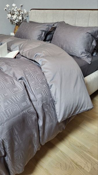 Постельное бельё Сатин премиум жаккард UASAK &mdash; Square Dark Gray U00123 фото