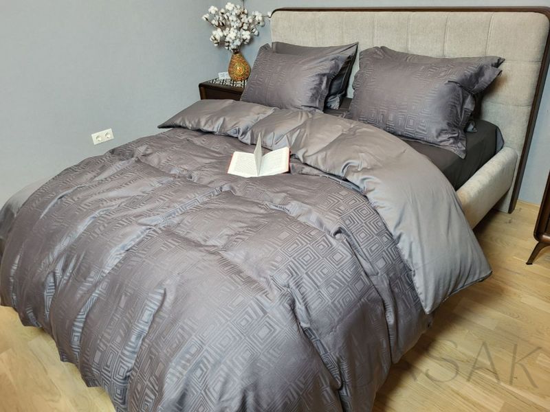 Постельное бельё Сатин премиум жаккард UASAK &mdash; Square Dark Gray U00123 фото