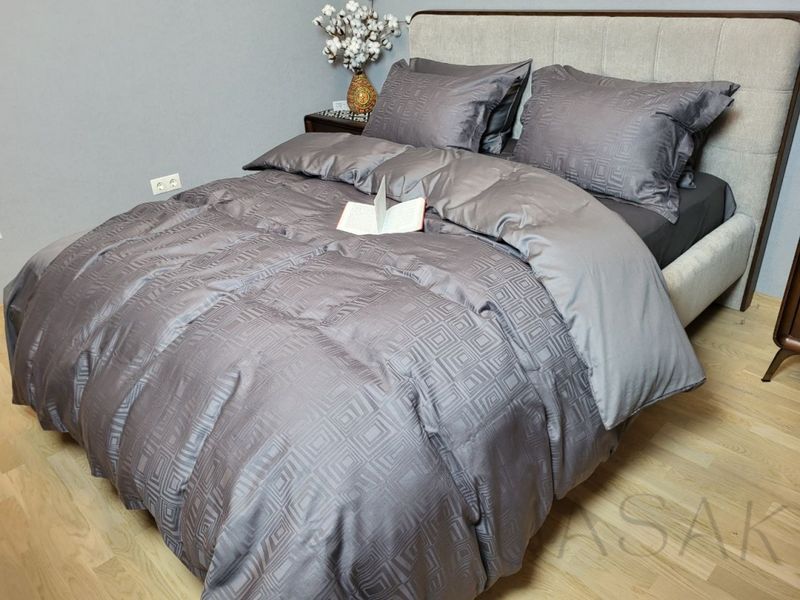 Постельное бельё Сатин премиум жаккард UASAK &mdash; Square Dark Gray U00123 фото