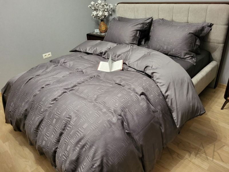 Постельное бельё Сатин премиум жаккард UASAK &mdash; Square Dark Gray U00123 фото