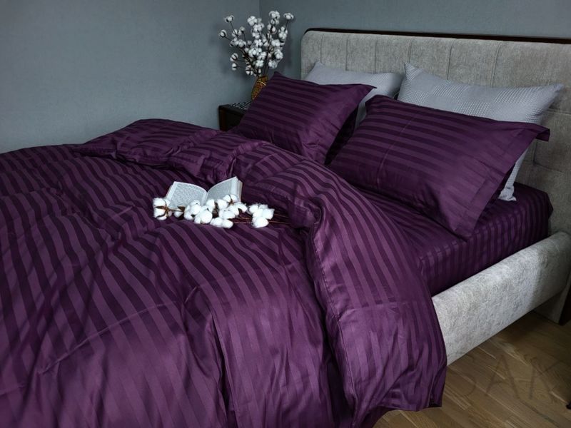Постільна білизна Сатин преміум страйп 2/2см UASAK &mdash; Purple Foam U00255 фото