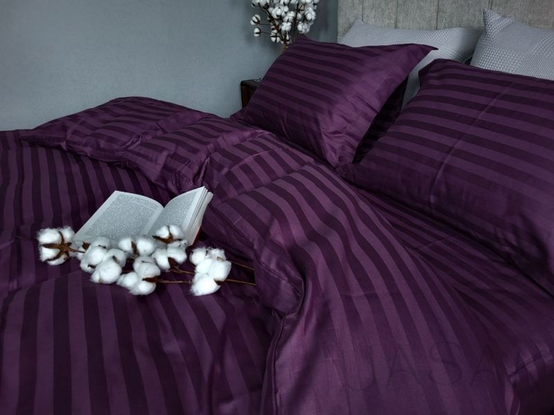 Постільна білизна Сатин преміум страйп 2/2см UASAK &mdash; Purple Foam U00255 фото