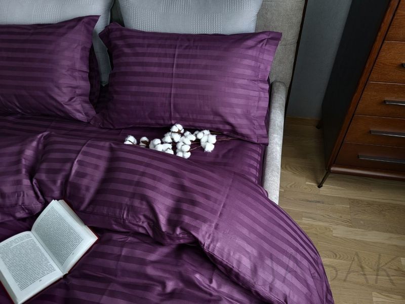 Постільна білизна Сатин преміум страйп 2/2см UASAK &mdash; Purple Foam U00255 фото